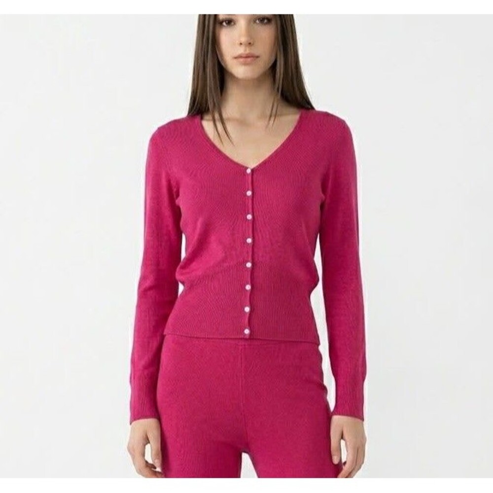 Ann Taylor Silk Blend Cardigan Sweater Women’s Medium Burgundy Button Front